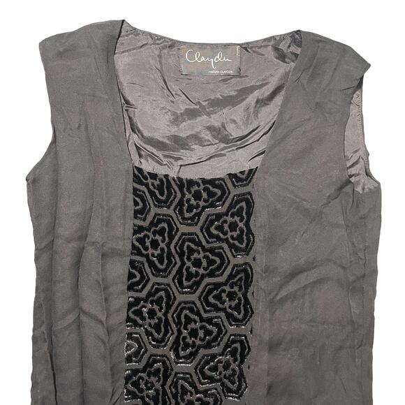 Vintage Clayden Silk Blend Sleeveless Blouse Velvet Burnout Accents Black Small - Picture 1 of 11